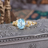 Boho 4 Prong Oval Aquamarine Wedding Ring